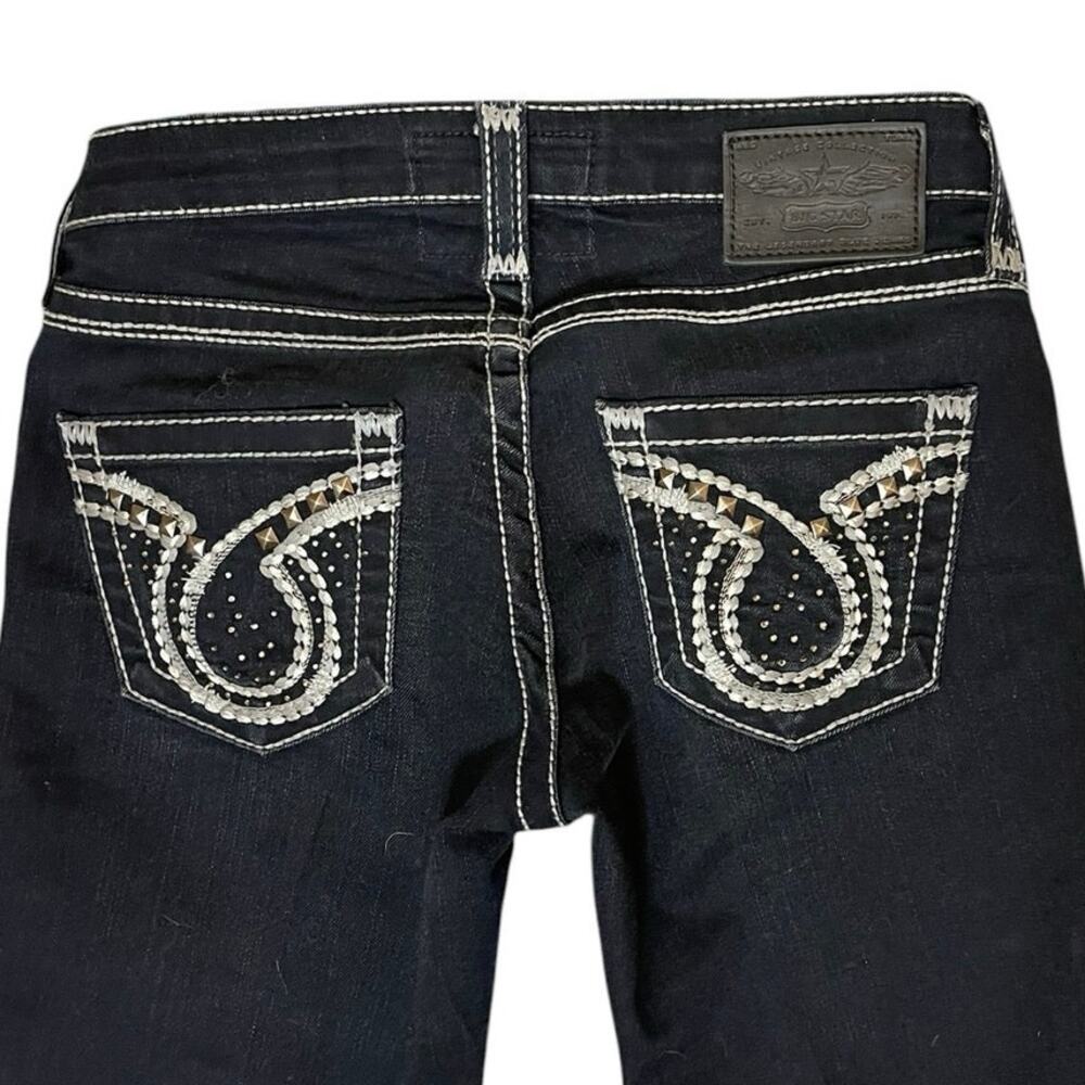 Big Star Liv Stretch Boot Cut Jeans 26L Thick Stitch Bling Pockets - Picture 6 of 12